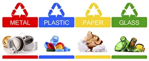 Plastic Waste Management Drucke: Recyclable garbage consisting of glass