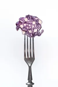 Cut Out Vegetable Images Drucke: Red cabbage, red cabbage on fork