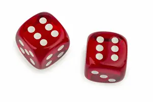 European Studio Photography Drucke: Two red cubes, each showing six dots Studio image