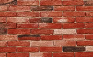 Close Up Brick Detail Drucke: Red decorative bricks wall close-up as background