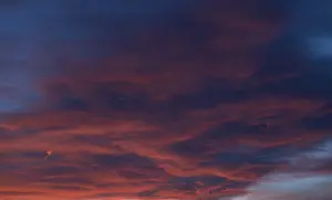Deserted European Landscape Drucke: Red evening clouds with setting sun