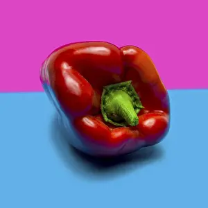 Grocery Store Food Images Drucke: Red pepper on a multicolored backround