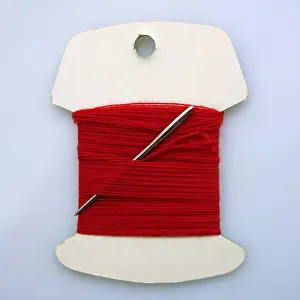 Haberdashery Supplies Drucke: Red sewing thread and needle