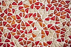 Abstract Art Patterns Drucke: Red and white vivid colour triangle shape of mosaic tile with random pattern