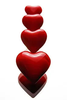 Red Coloured Hearts Drucke: Reflected hearts