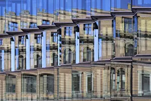 Deserted Building Europe Drucke: Reflection on a glass window facade