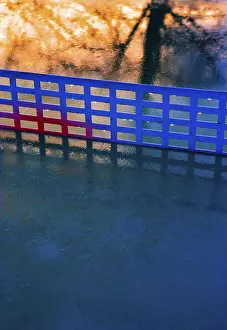Deserted Sports Scene Drucke: Reflection on a rain-wet table tennis table