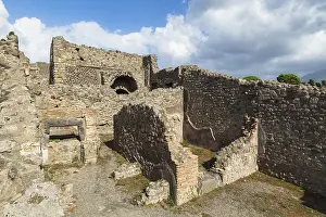 Abandoned Stone Buildings Europe Drucke: Remnants of old terracotta brick and stone wall structures with rectangular