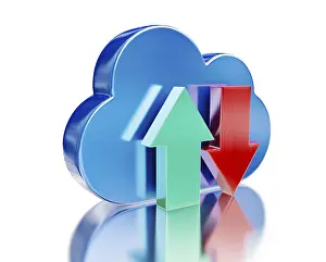 Cloud Computing Concept Drucke: Remote database cloud computing technology storage upload download concept