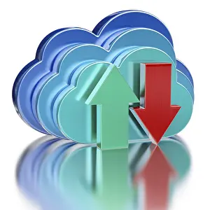 Digital Data Backup Drucke: Remote database cloud computing technology storage upload download concept