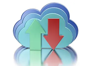 Cloud Computing Concept Drucke: Remote database cloud computing technology storage upload download concept