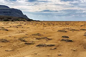 Icelandic Mountain Scenery Drucke: Remote sandy beach, wind-created structures
