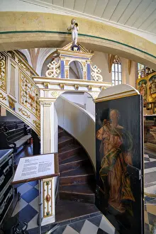 Protestant Church Interior Drucke: Renaissance pulpit by Daniel Schatz