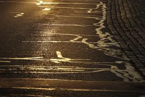 European Evening Atmosphere Drucke: Repairs of roads in the evening light