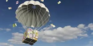 Deserted Soccer Field Drucke: An rescue package falls from the sky