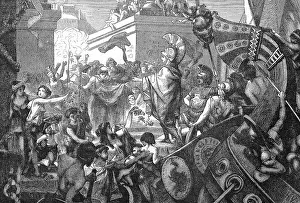 Black And White Woodcut Art Drucke: Return of Alcibiades to Athens