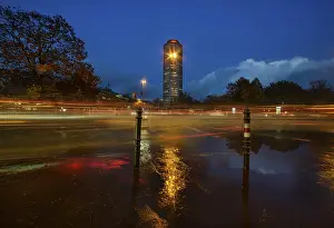 High Rise Building Germany Drucke: Ringturm at Ebertplatz, dusk, Cologne