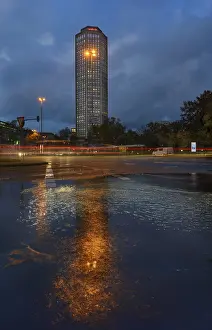 High Rise Building Germany Drucke: Ringturm at Ebertplatz, dusk, Cologne