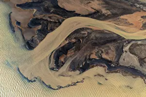 Drucke von Fluss von oben, Luftaufnahme, Flussschlingen winden sich, farbiger Fluss, Süd-Island, Island Luftaufnahme Drucke: Fluss von oben, Luftaufnahme, Flussschlingen mäandern.