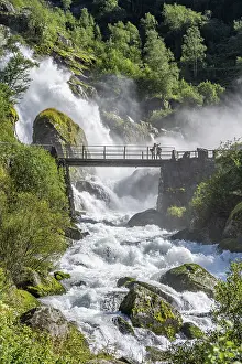 Norway River Landscape Drucke: River Briksdalselva, Hike to the Briksdalsbreen