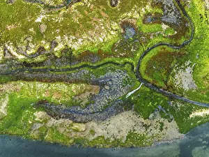 View From Above Water Body Drucke: Top Down over River Hamble Mud at low tide from drone