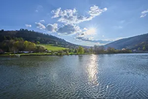 Southern Germany Waterfront Drucke: River, Neckar, clouds, sun, spring