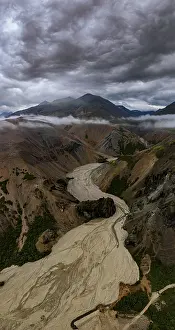 Aerial View Of River Delta Drucke: River, river course, river delta