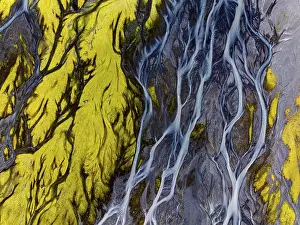 Iceland Aerial View Drucke: River, river course, river delta
