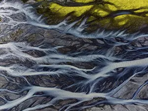 Iceland Aerial View Drucke: River, river course, river delta