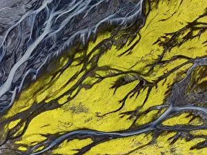 Iceland Aerial View Drucke: River, river course, river delta