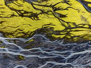 Iceland Aerial View Drucke: River, river course, river delta