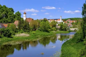 Bavaria Old Town Drucke: River Wornitz and old town
