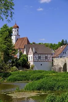 German Federal Republic Old Town View Drucke: River Wornitz and old town