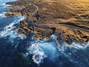 Aerial Photography Canary Islands Drucke: Road on the coast with lava fields
