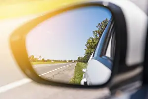 Deserted Highway Drucke: Road reflected side mirror