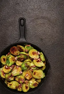 Roasted Vegetable Photography Drucke: Roasted brussels sprouts, with bacon