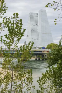 Rhine River Switzerland Drucke: Roche Tower on the Rhine, Basel