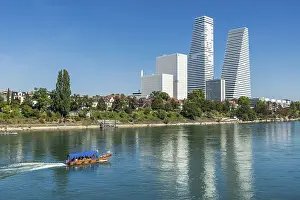 Rhine River Switzerland Drucke: Roche Tower on the Rhine in Basel