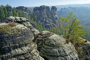 Saxony Tourist Attraction Drucke: Rock formations, view from the Ferdinandstein