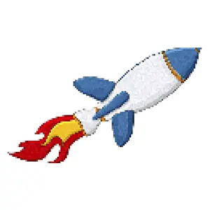 Space Travel Illustration Drucke: Rocket 8 bit pixel art vector icon over white
