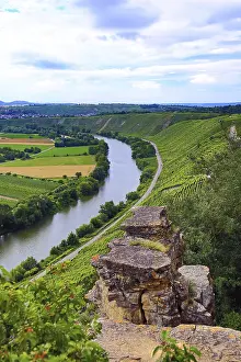 Southern Germany Landscape Drucke: Rocks overlooking river and surrounding fields