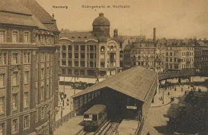 Digital Reproduction Of Postcard Drucke: Roedingsmarkt with elevated railway