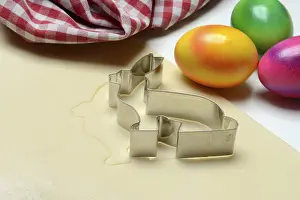 Sweet Dessert Meal Ideas Drucke: Rolled dough with bunny cookie cutter and easter eggs