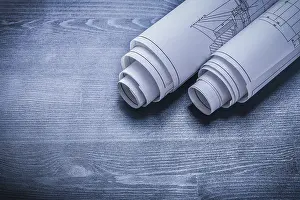 Industrial Blueprint Drucke: Two rolled white blueprints