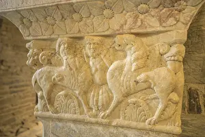 Western Europe Sacral Building Drucke: Detail of a Romanesque column of the gallery
