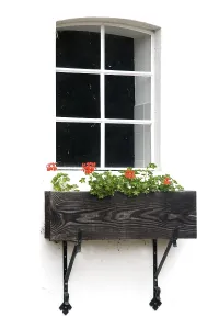 Deserted Farmhouse Drucke: Romantic window on white with geraniums