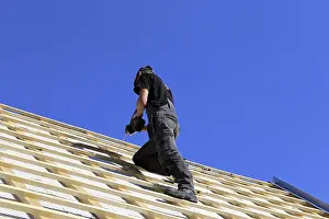Roofer At Work Drucke: Roofer or carpenter at work