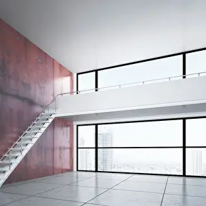 Computer Graphic Image Drucke: Empty room with a gallery level