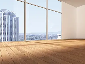 Empty Urban Environment Drucke: Empty room in front of a skyline