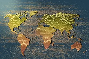 Studio Shot Image Drucke: Roughly outlined world map with white background